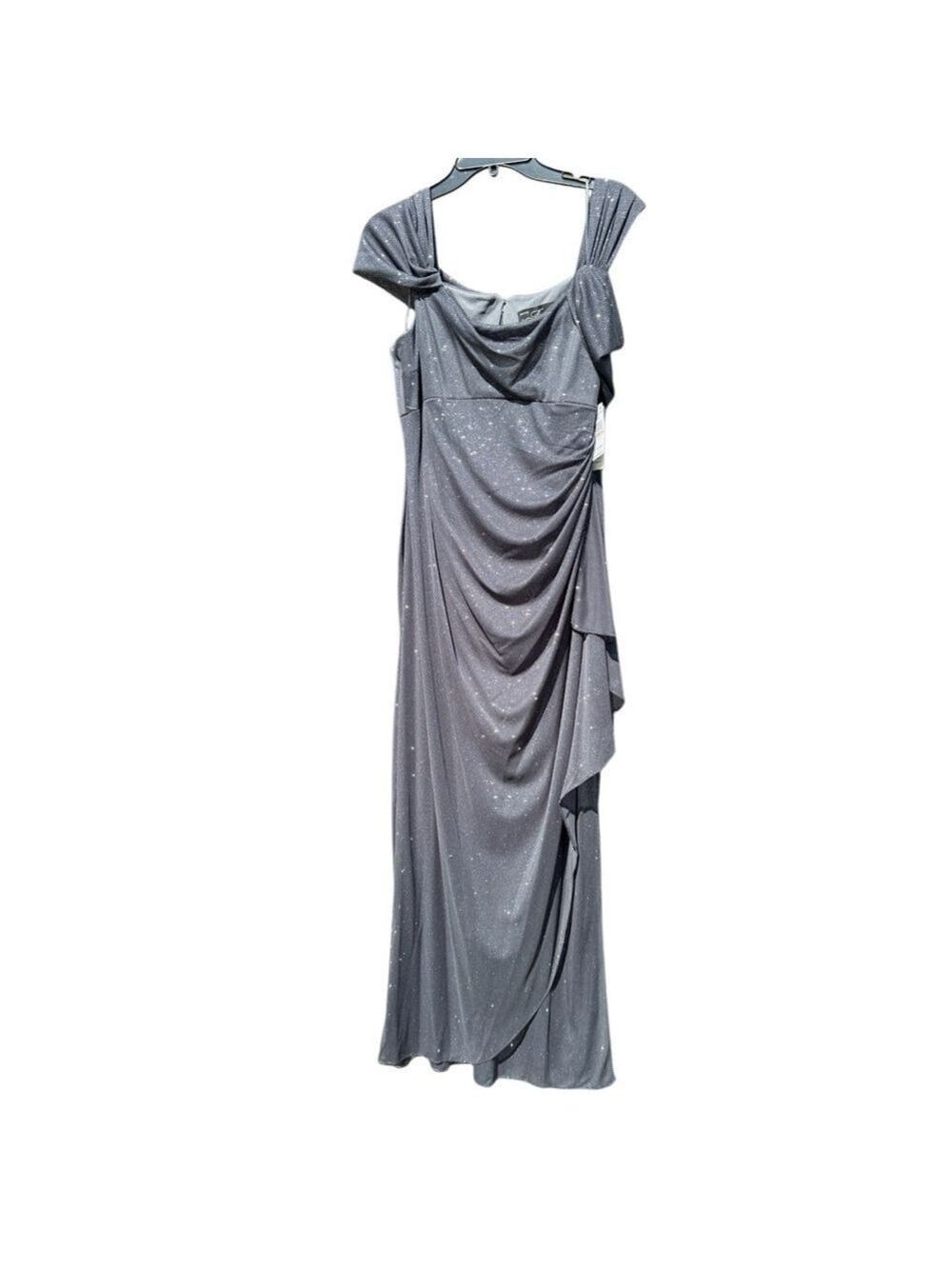 Alex Evenings Petite Sparkle Gown Smoke Grey 12P Formal Dress